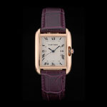 Cartier Tank Anglaise 30mm White Dial Gold Case Purple Leather Bracelet CTR6096