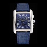 Cartier Tank MC Blue Dial Stainless Steel Case Blue Leather Bracelet CTR6125