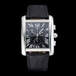 Cartier Tank MC Black Dial Stainless Steel Case Black Leather Bracelet CTR6127