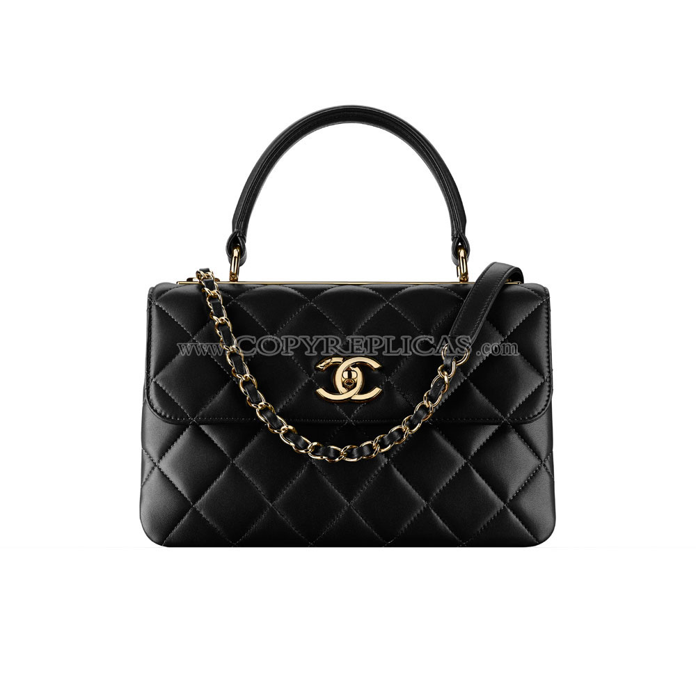 Chanel Flap bag with top handle lambskin light gold metal black A92236 Y60767 94305: Image 1