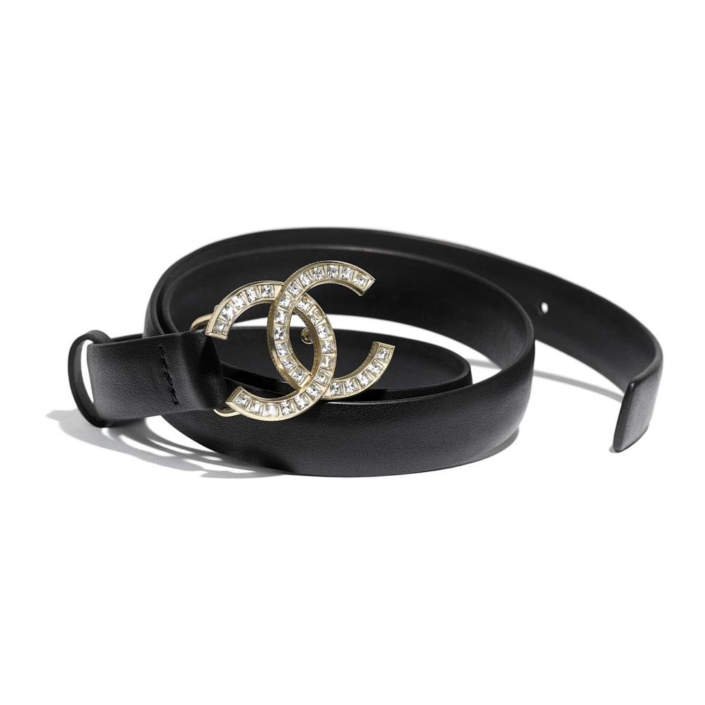 Chanel Gold-Tone Strass Black Belt AA7504 B05300 94305: Image 1