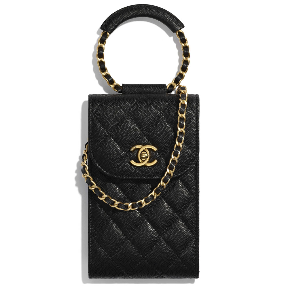 Chanel Grained Shiny Calfskin Phone Holder with Chain AP1262 B02301 94305: Image 1