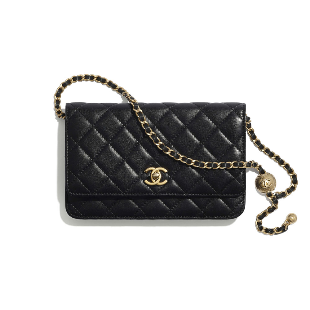 Chanel Lambskin Gold Tone Black Wallet on Chain AP1450 B02991 94305: Image 1