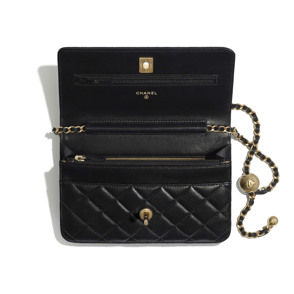 Chanel Lambskin Gold Tone Black Wallet on Chain AP1450 B02991 94305: Image 2