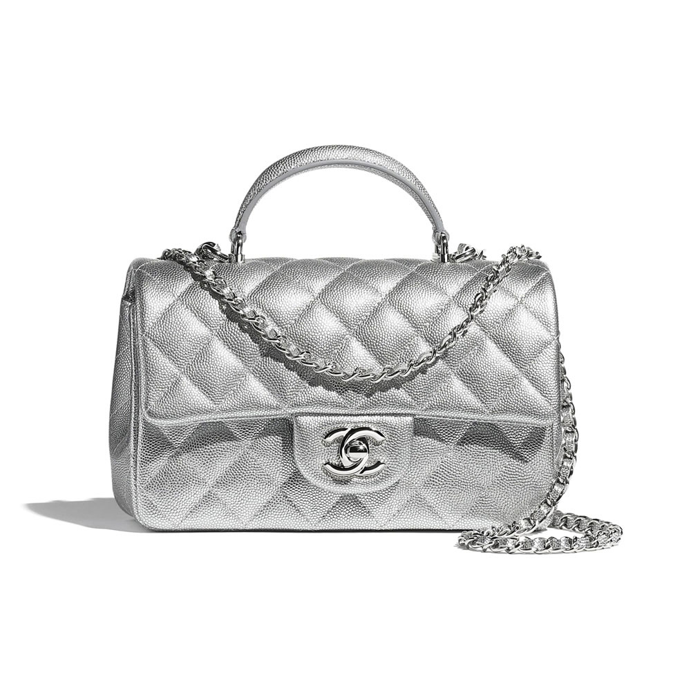 Chanel Metallic Grained Calfskin Silver Mini Flap Bag AS2431 B05576 45002: Image 1