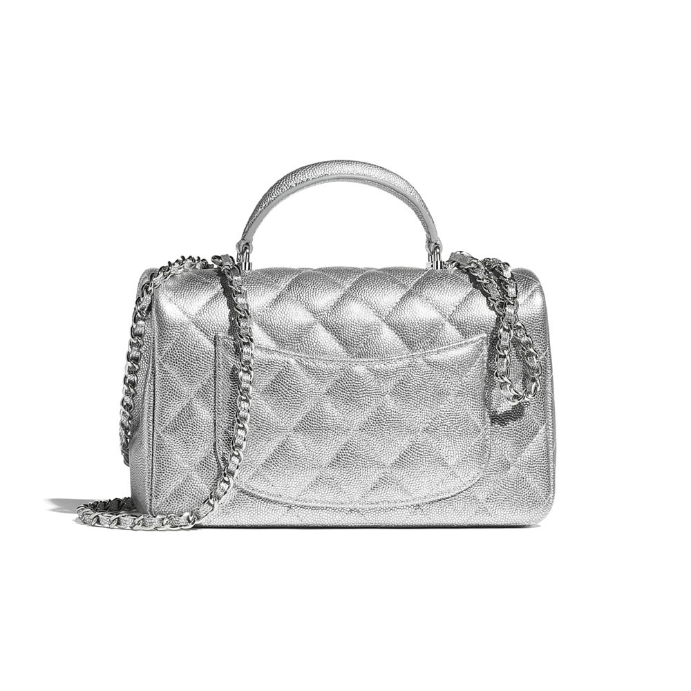 Chanel Metallic Grained Calfskin Silver Mini Flap Bag AS2431 B05576 45002: Image 2