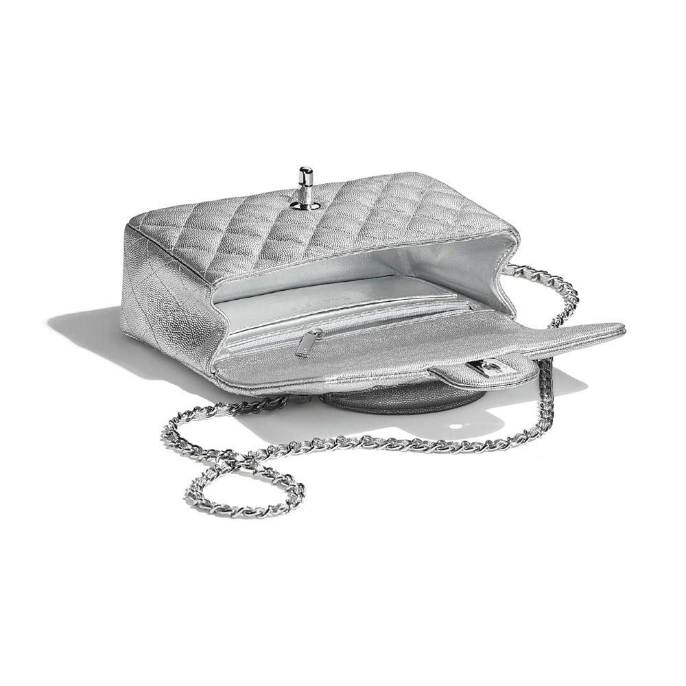 Chanel Metallic Grained Calfskin Silver Mini Flap Bag AS2431 B05576 45002: Image 3