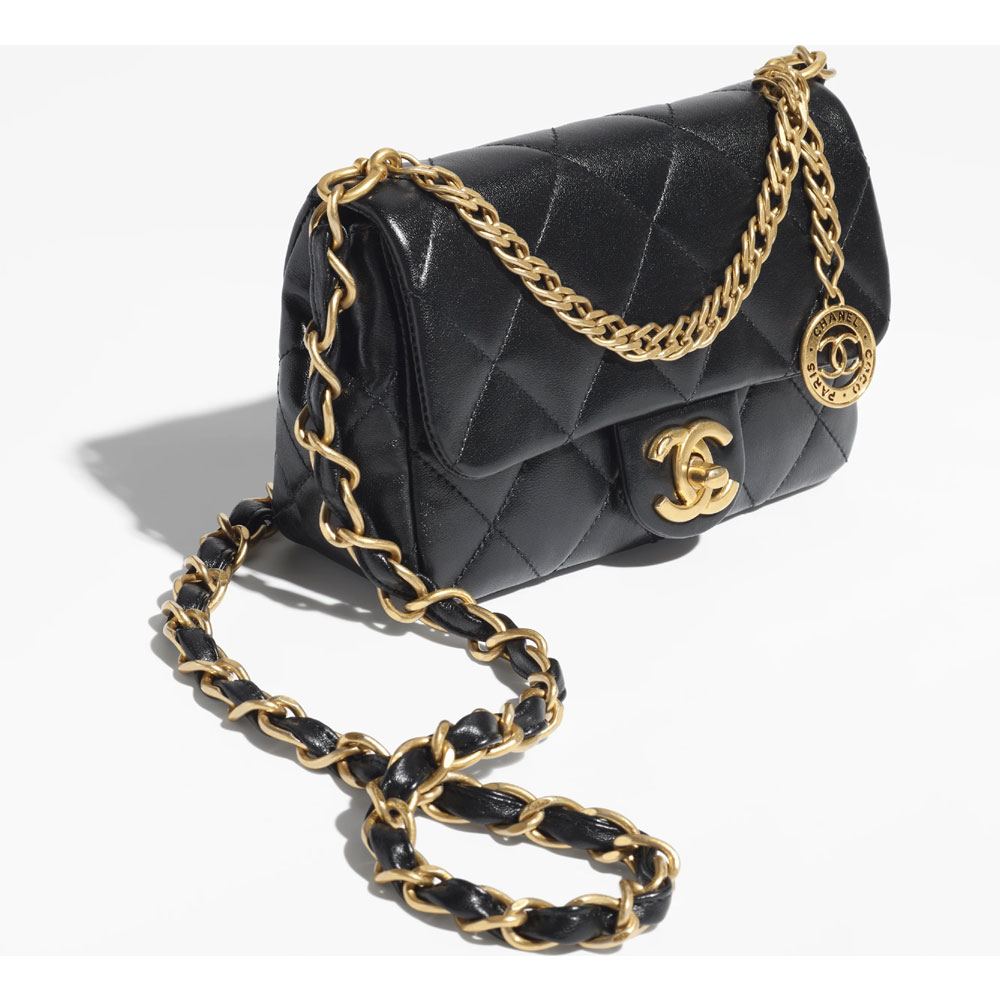 Chanel Lambskin gold Black Small Flap Bag AS4012 B10669 94305: Image 2