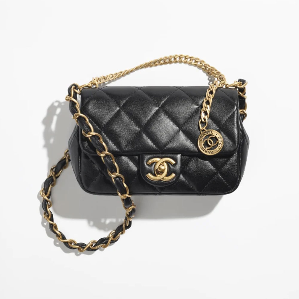 Chanel Lambskin gold Black Small Flap Bag AS4012 B10669 94305: Image 3