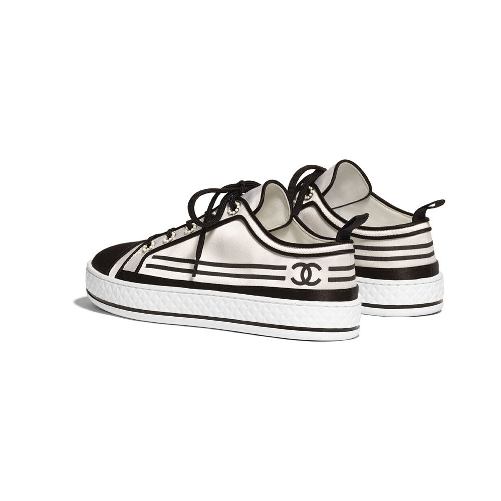 Chanel Satin White Black Sneakers G34578 X01008 C7600: Image 3