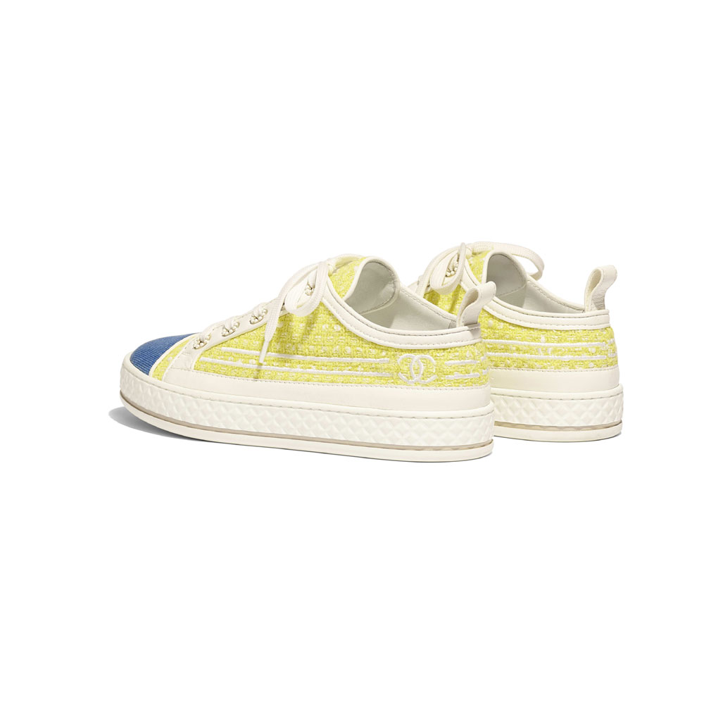 Chanel Tweed Denim Yellow White Blue Sneakers G34578 Y52222 K1500: Image 3