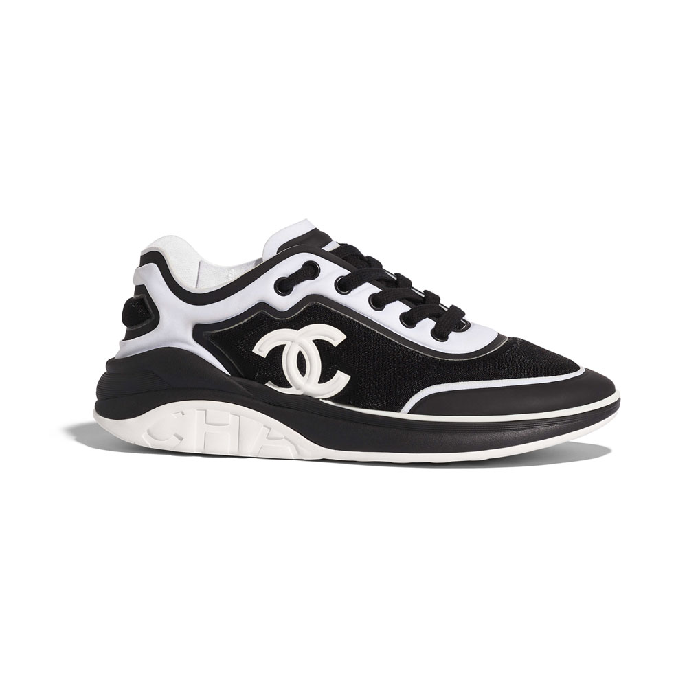 Chanel Mesh Lycra White Black Sneakers G34763 Y53288 C0229: Image 1