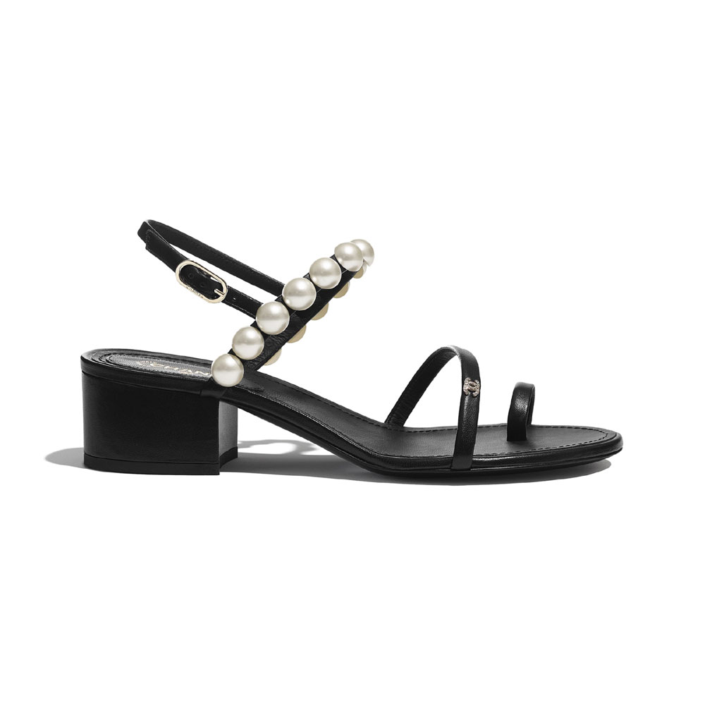 Chanel Lambskin Pearls Black Sandal G37272 X56116 94305: Image 1