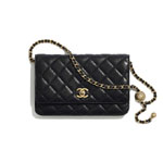 Chanel Lambskin Gold Tone Black Wallet on Chain AP1450 B02991 94305