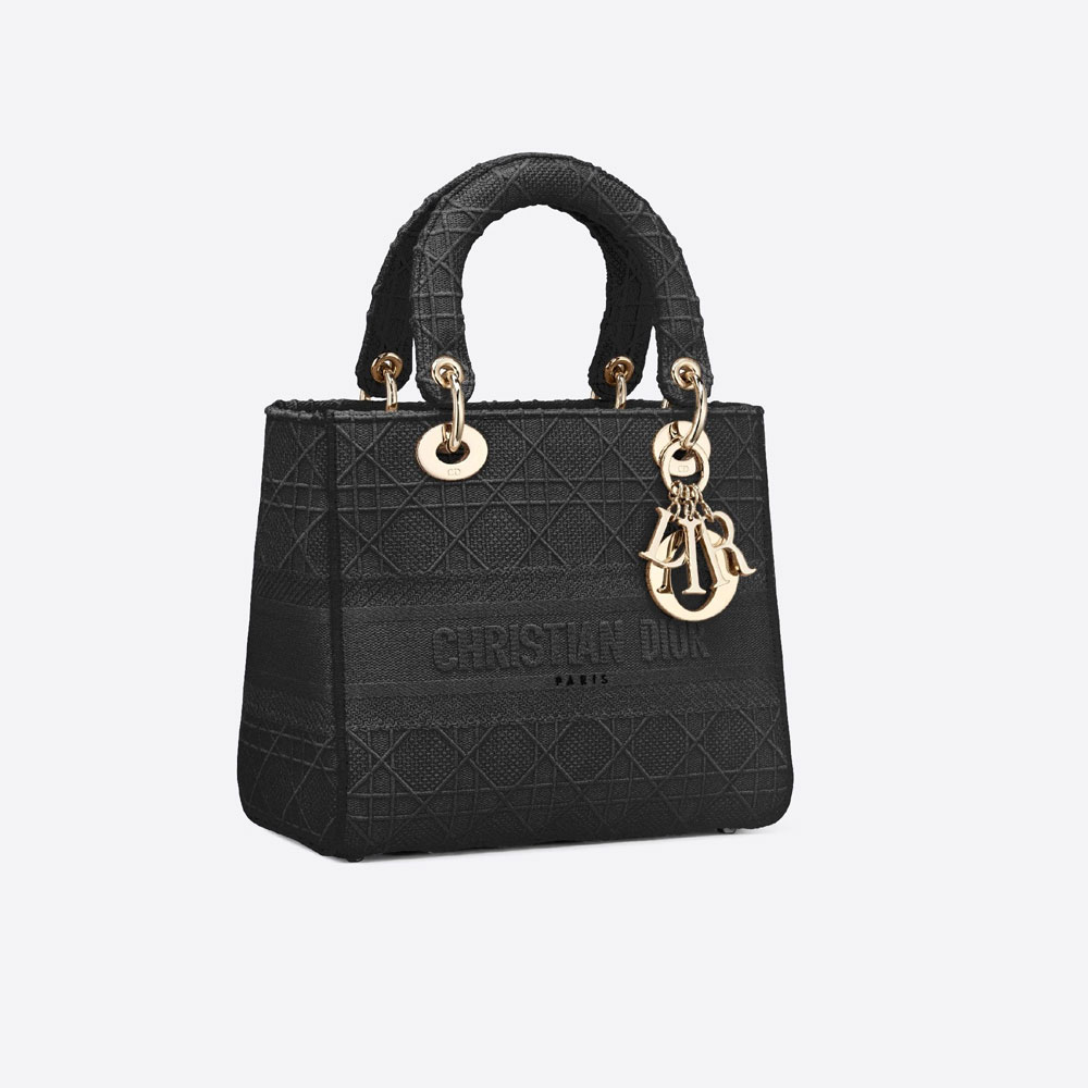 Dior Medium Lady D-Lite Bag Black Cannage Embroidery M0565OREY M989: Image 1