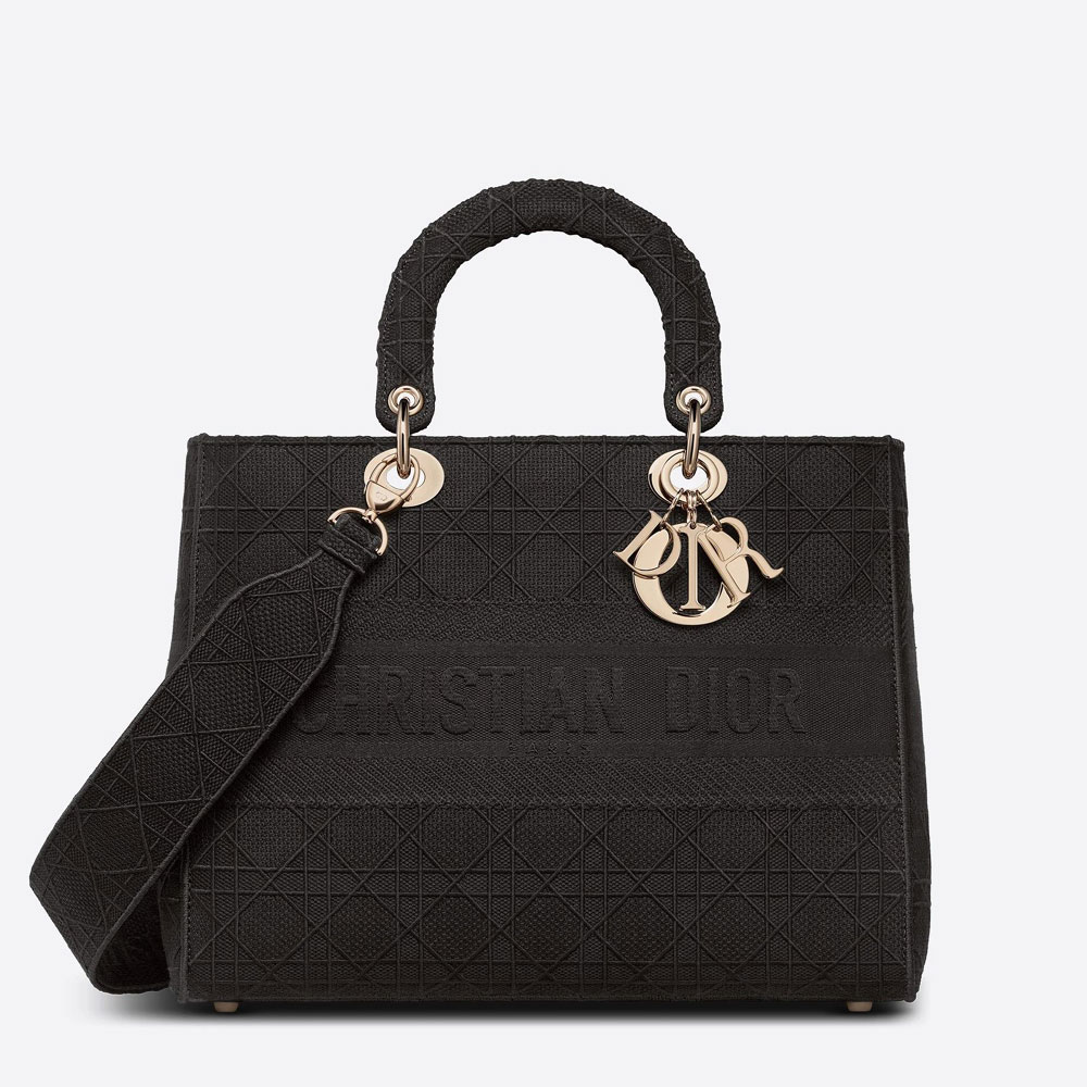 Dior Large Lady D Lite Bag Black Cannage Embroidery M0566OREY M989: Image 1