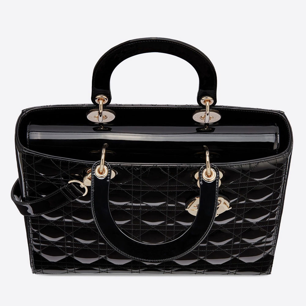 Large Lady Dior Bag Black Patent Cannage Calfskin M0566OWCB M900: Image 2