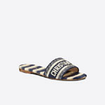 Dior Dway Slide Deep Blue D Stripes Embroidered Cotton KCQ209IKE S56B