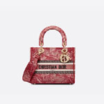 Medium Lady D-Lite Bag Metallic Red Dior Brocart Embroidery M0565ORWL M33E