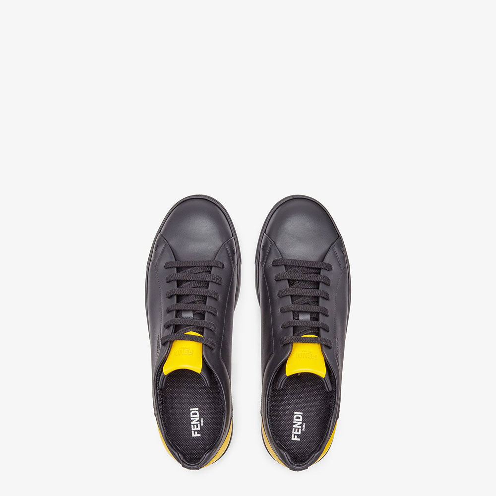 Fendi Sneakers Black Leather Low Tops 7E1365 TTY F036B: Image 2