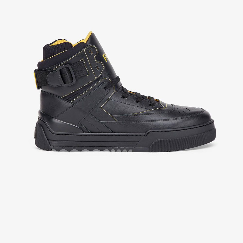 Fendi Sneakers Black Leather High Tops 7E1397 SNY F0ABB: Image 1