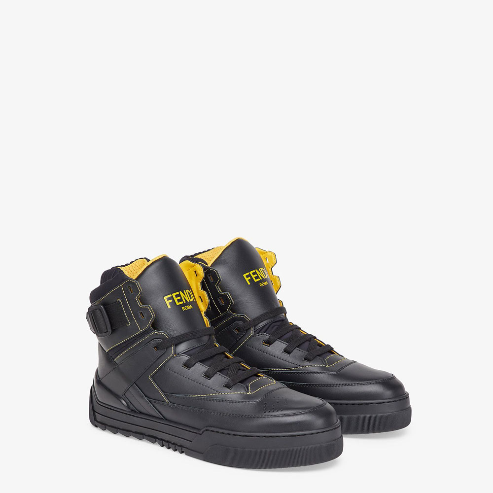 Fendi Sneakers Black Leather High Tops 7E1397 SNY F0ABB: Image 2