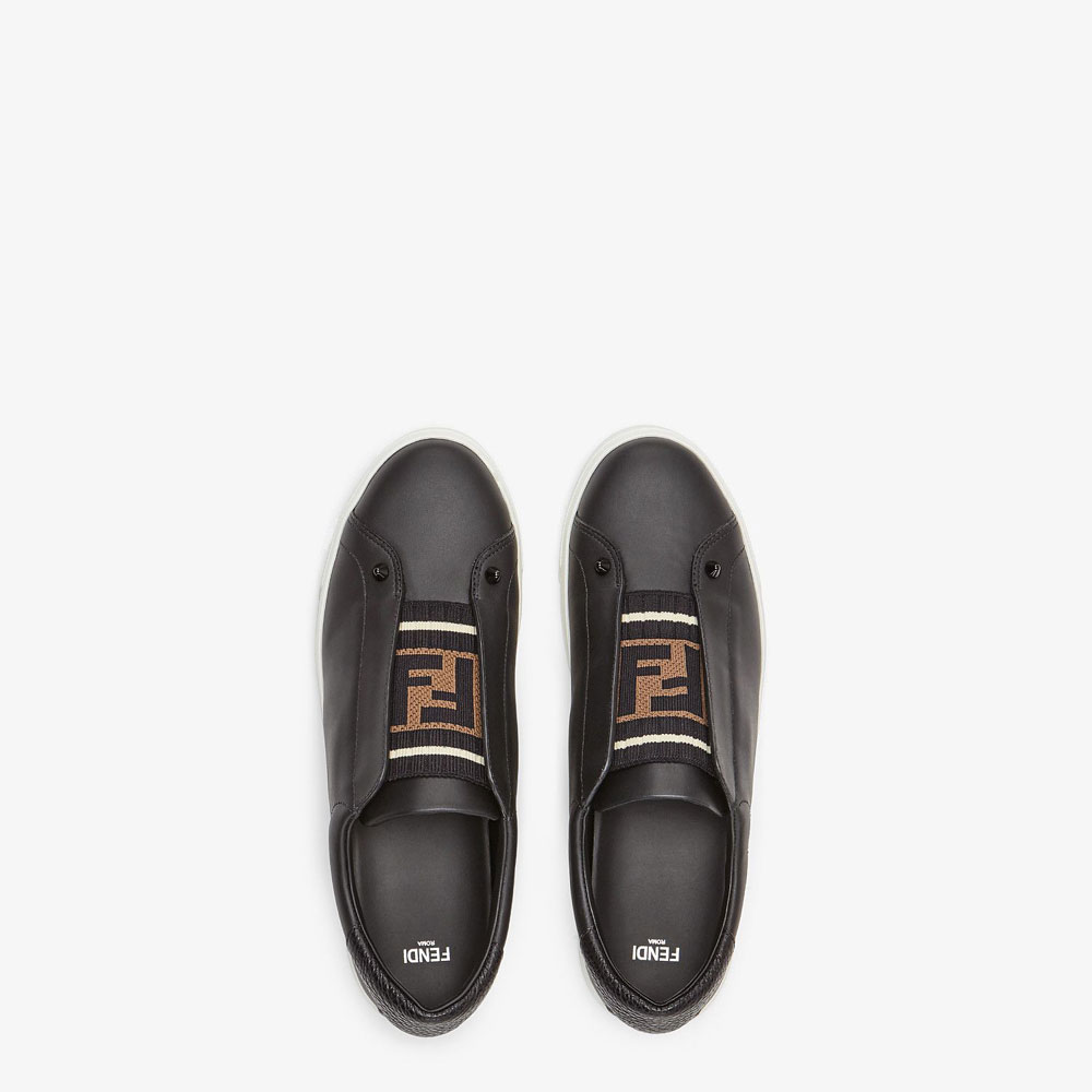 Fendi Sneakers Black Leather Slip Ons 8E6852 A625 F13CV: Image 2
