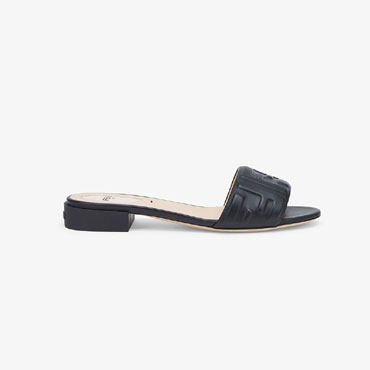 Fendi Signature Black Leather Slides 8R7093 AADS F0QA1