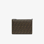 Fendi Clutch Brown Fabric Pochette 7VA433 A8SR F18AJ