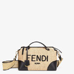 Fendi By The Way Medium Woven Straw Boston Bag 8BL146 AF2X F1E1I