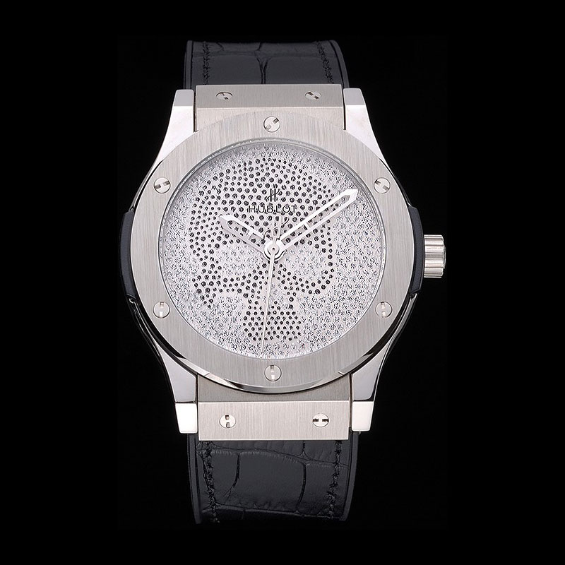 Hublot Classic Fusion Diamond Skull Dial Stainless Steel Case Black Leather Strap HB6253: Image 1