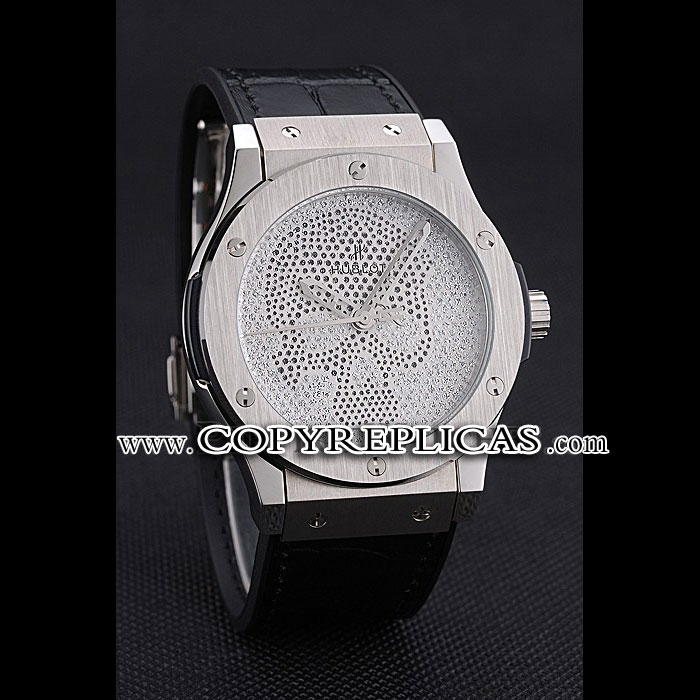 Hublot Classic Fusion Diamond Skull Dial Stainless Steel Case Black Leather Strap HB6253: Image 2