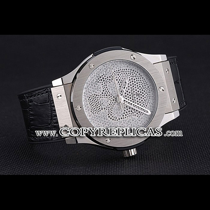 Hublot Classic Fusion Diamond Skull Dial Stainless Steel Case Black Leather Strap HB6253: Image 3