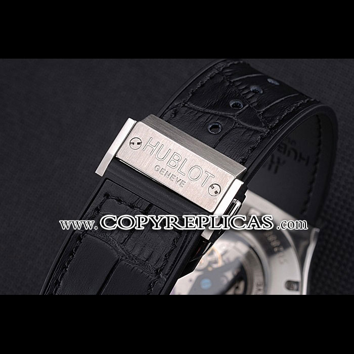 Hublot Classic Fusion Diamond Skull Dial Stainless Steel Case Black Leather Strap HB6253: Image 4