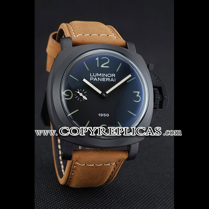 Panerai Luminor Black Ionized Stainless Steel Case Black Dial Brown Suede Leather Strap PAM6512: Image 2