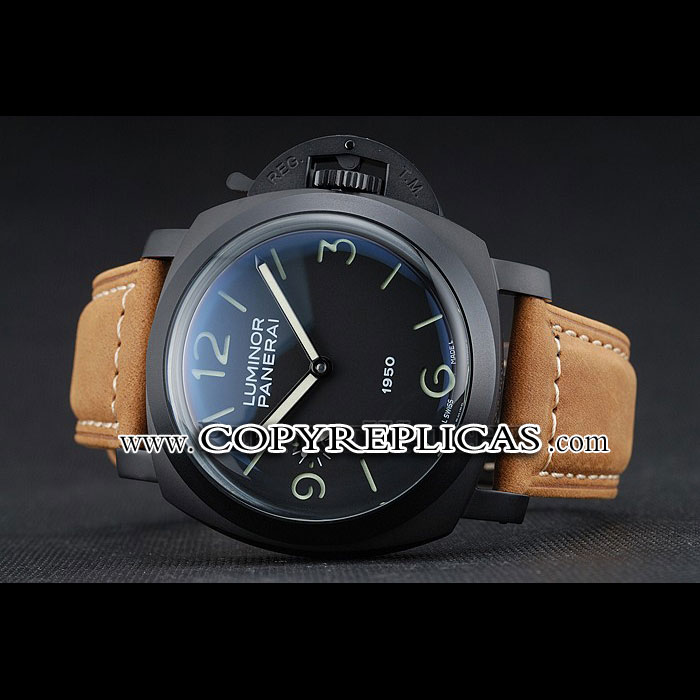 Panerai Luminor Black Ionized Stainless Steel Case Black Dial Brown Suede Leather Strap PAM6512: Image 3
