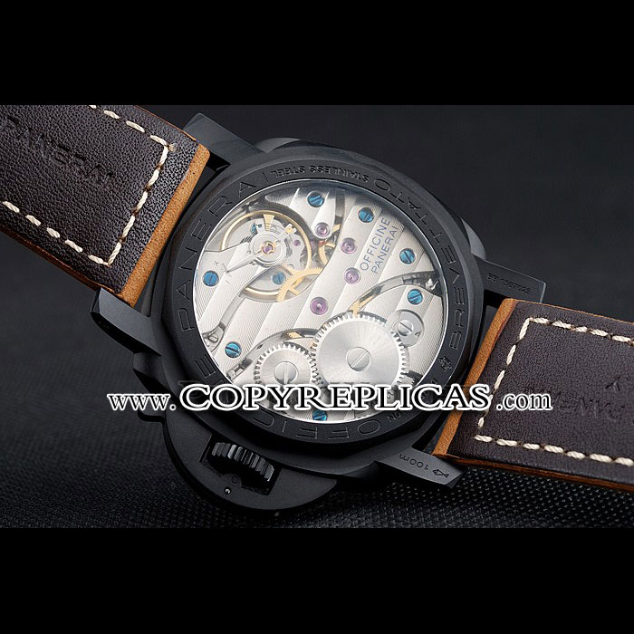 Panerai Luminor Black Ionized Stainless Steel Case Black Dial Brown Suede Leather Strap PAM6512: Image 4