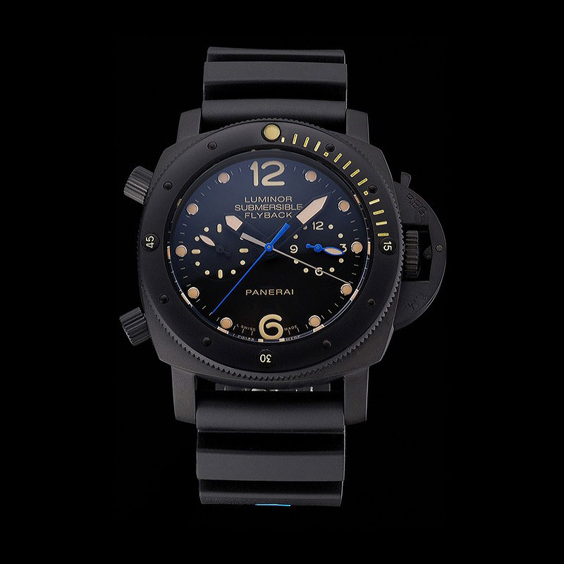 Panerai Luminor Submersible Flyback GMT Black Dial Markings Ionized Black Rubber Strap PAM6514: Image 1