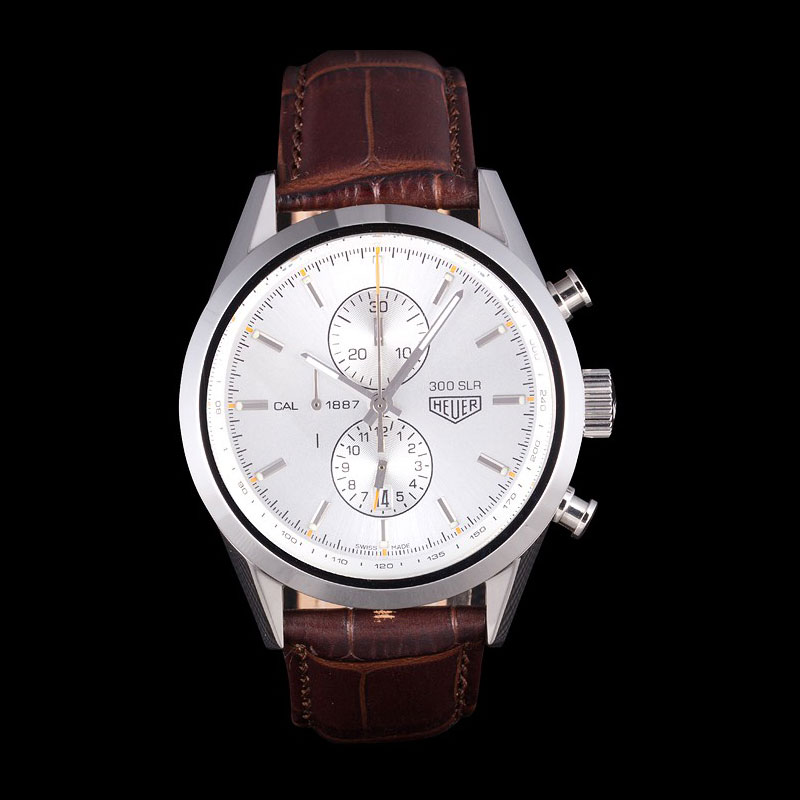 Tag Heuer SLR Brushed Stainless Steel Case Silver Dial Brown Leather Strap TG6656: Image 1