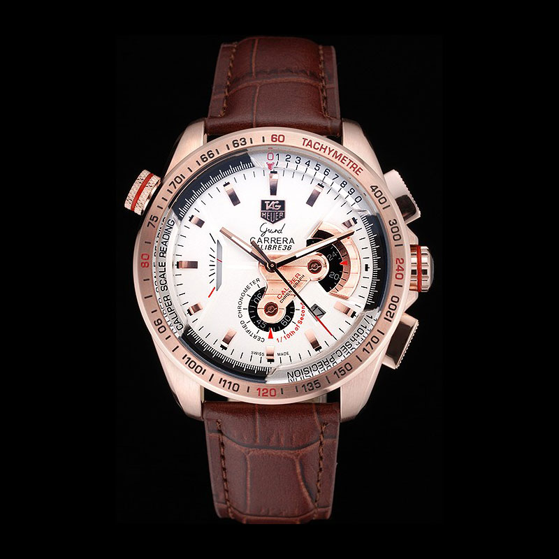 Tag Heuer Carrera Rose Gold Case White Dial Brown Leather Strap TG6671: Image 1