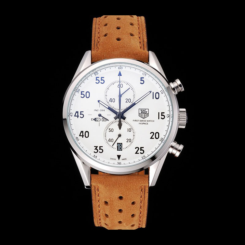 Tag Heuer Carrera SpaceX-7 White Dial Silver Stainless Steel Case Brown Suede Strap TG6673: Image 1