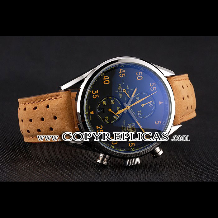 Tag Heuer Carrera SpaceX Silver Bezel with Black Dial and Light Brown Leather Strap TG6686: Image 2