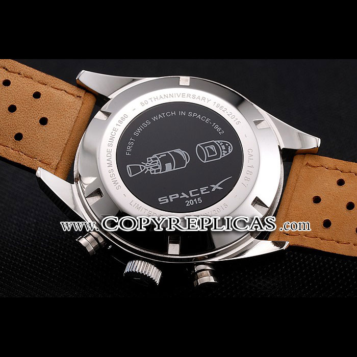 Tag Heuer Carrera SpaceX Silver Bezel with Black Dial and Light Brown Leather Strap TG6686: Image 3