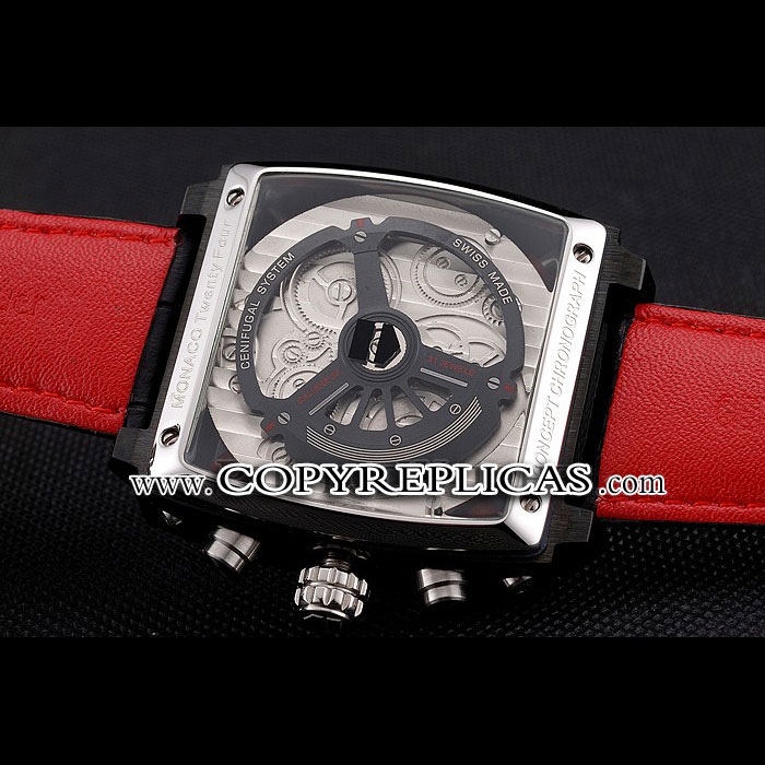 Tag Heuer Monaco Calibre 36 Blue And Red Dial Stripes Dial Black Leather Strap TG6709: Image 3