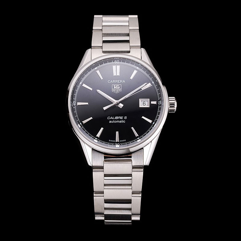 Swiss Tag Heuer Carrera Calibre 5 Black Dial Stainless Steel Case And Bracelet TG6712: Image 1
