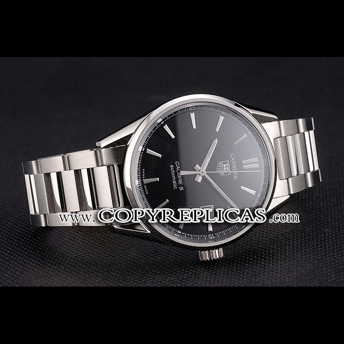 Swiss Tag Heuer Carrera Calibre 5 Black Dial Stainless Steel Case And Bracelet TG6712: Image 2