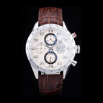 Tag Heuer Swiss Carrera Tachymeter Bezel Dark Brown Leather Strap White Dial TG6718