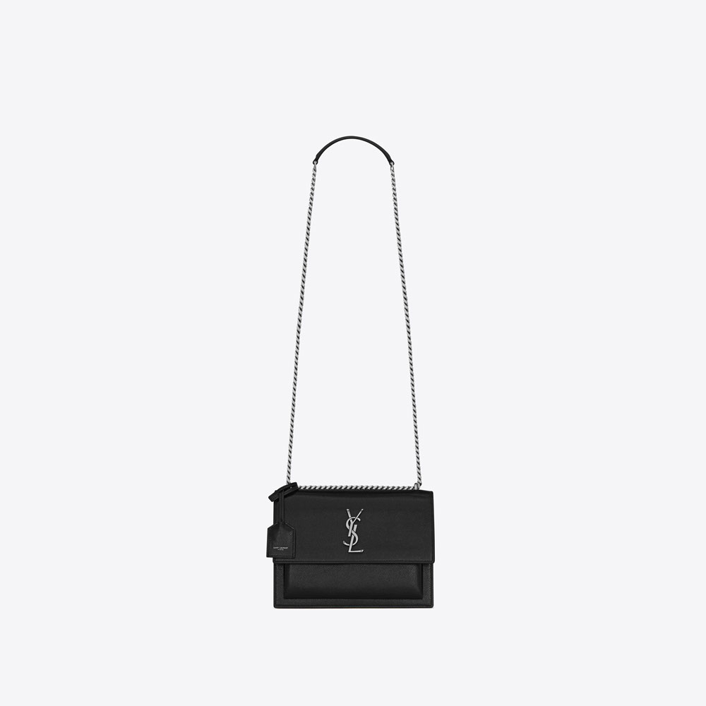 YSL Sunset Medium Chain Bag In Coated Bark Leather 442906 H3Z0N 1000: Image 1