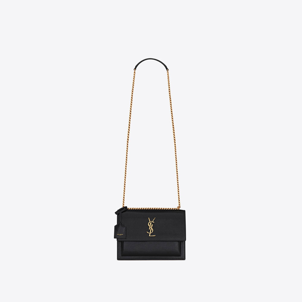 YSL Sunset Medium Chain Bag In Coated Bark Leather 442906 H3Z0W 1000: Image 1