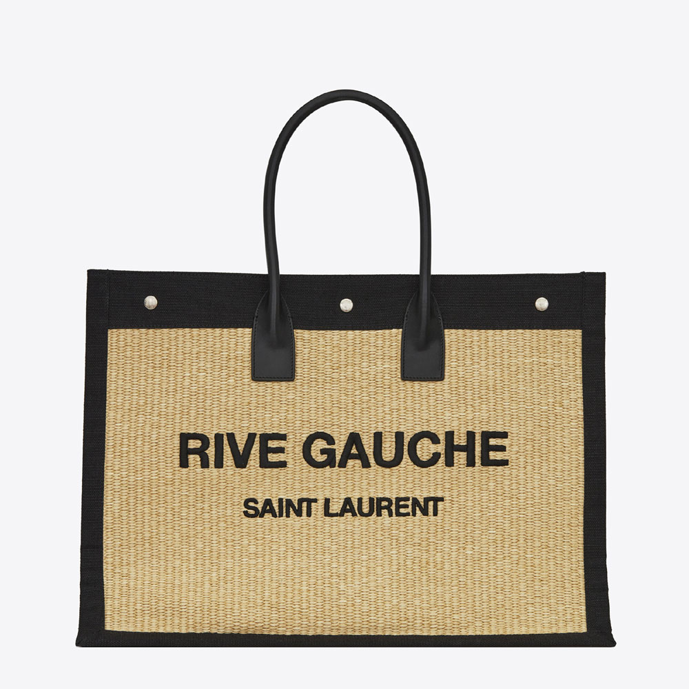 YSL Rive Gauche Tote Bag In Embroidered Raffia 499290 2M21E 7070: Image 1
